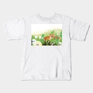 Roe Deer Fawns in Grass Illustration Kids T-Shirt